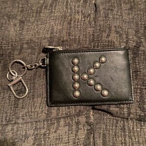 Tory Burch K Monogram Studded Snake Print Card Case/ Coin Purse with Key Fob